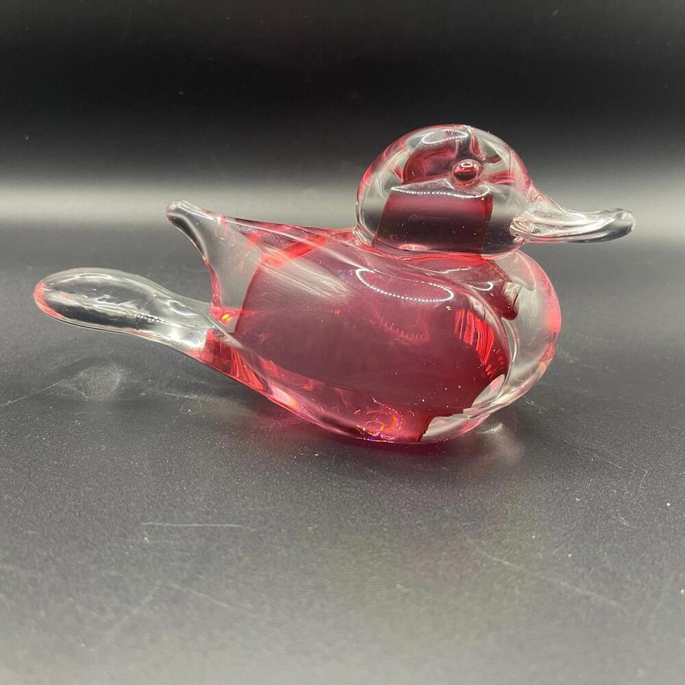 Red and Clear Art Glass Wide Bill Duck Figurine